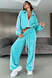 Velvet Striped Zip-Up Activewear Set