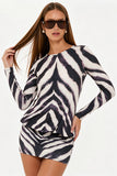 Zebra Print Long Sleeve Mini Casual Dress