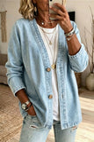 Button-Front V-Neck Denim Jacket