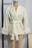 Faux Fur Cuff Wrap Belted Coat
