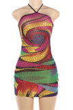 Sequin Swirl Halter Bodycon Mini Dress