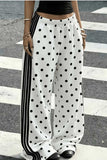 Polka Dot Side Stripe Wide-Leg Casual Pants