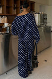 Polka Dot Off-Shoulder Long Sleeve Pants Set