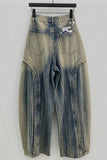 Studded Patchwork Distressed Barrel Jeans