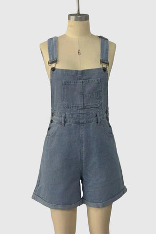 Casual Denim Romper with Pocket Detail