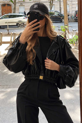 Crocodile Texture Crop Blazer