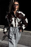Cow Print Collared Zip-Up Jacket