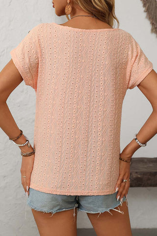 Button-Accent Eyelet T-Shirt