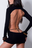 Backless Long Sleeve Mini Dress