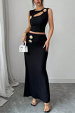Cut-Out Skirt Set with Gold Accents