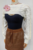 Floral Cable-Knit Crop Sweater