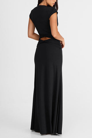 Cutout Deep V Cap Sleeve Maxi Dress