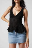 Sheer Floral Lace V-Neck Ruffle Tank
