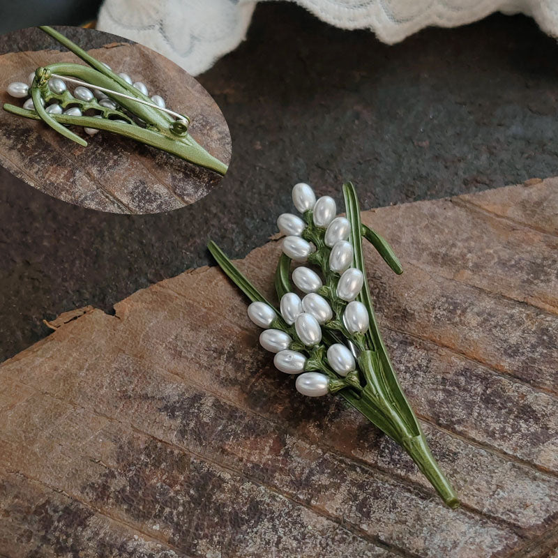 Floral Pearl Enamel Brooch