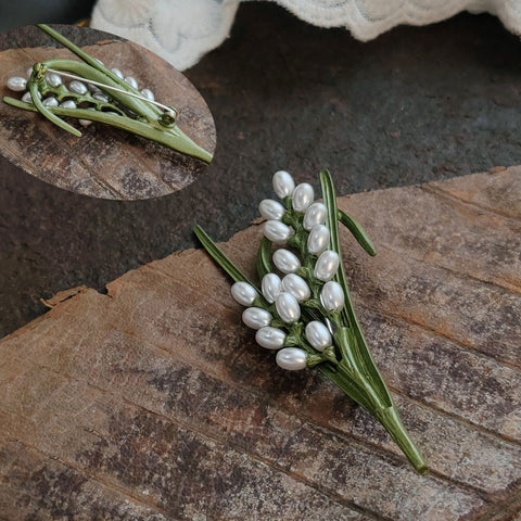 Floral Pearl Enamel Brooch