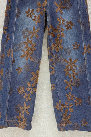 Floral Print High-Waist Baggy Jeans