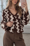 Geometric Pattern V-Neck Button Cardigan