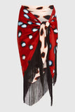 Polka Dot Fringe Wrap Midi Skirt