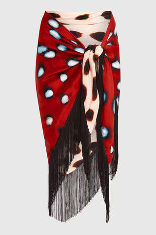 Polka Dot Fringe Wrap Midi Skirt