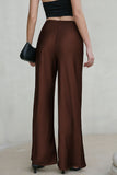 Satin Drawstring Wide-Leg Casual Pants