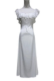Lace Ruffle Off-Shoulder Satin Midi Dress