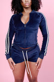 Striped Zip-Up Crop Top and Shorts Set