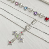 Layered Cross Heart Pendant Necklace