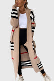 Striped Patchwork Open Front Long Cardigan