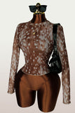 Sheer Polka Dot Ruched Long Sleeve Top