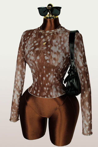 Sheer Polka Dot Ruched Long Sleeve Top
