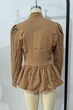 Mock Neck Puff Sleeve Peplum Blazer