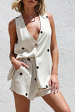 Button-Front Polka Dot Short Set