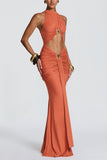 Ruched Halter Cutout Bodycon Casual Dress