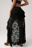 Ruffle Asymmetric High-Low Midi Skirt
