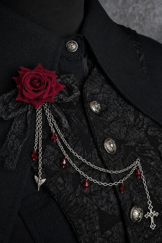 Floral Lace Bow Chain Shoulder Brooch