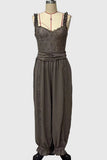 Lace Bodice Ruffle Strap Balloon Leg Jumpsuit