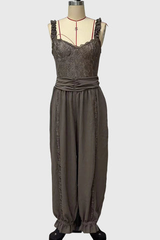 Lace Bodice Ruffle Strap Balloon Leg Jumpsuit