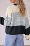 Striped Button-Front Ruffle Cuff Cardigan
