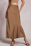 High-Waist Lace Side Slit Midi Skirt