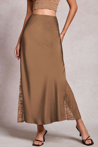 High-Waist Lace Side Slit Midi Skirt