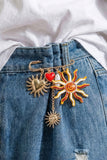 Sun and Heart Charm Safety Pin Brooch