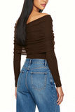 Sheer Ruched Off-Shoulder Long Sleeve Blouse