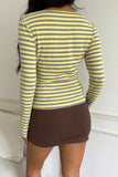 Striped Long Sleeve Crew Neck Blouse