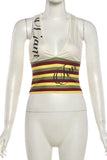 Graphic Halter Striped Crop Top