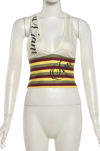 Graphic Halter Striped Crop Top