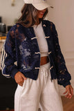 Floral Lace Toggle Front Bomber Jacket