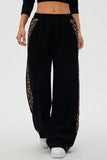 Leopard Print Side Stripe Wide Leg Casual Pants