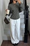 Striped Ribbed Knit Long Sleeve Top