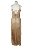 Crochet Fringe Backless Maxi Dress