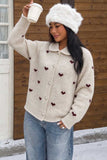 Heart Pattern Button-Front Knit Cardigan